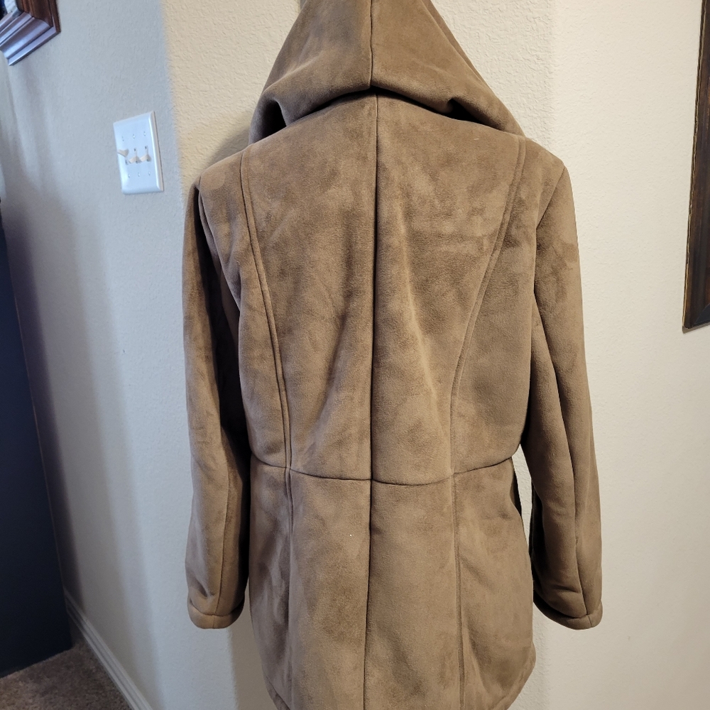 Liz Claiborne women's hooded camel lined suede coat - Picture 2 of 2